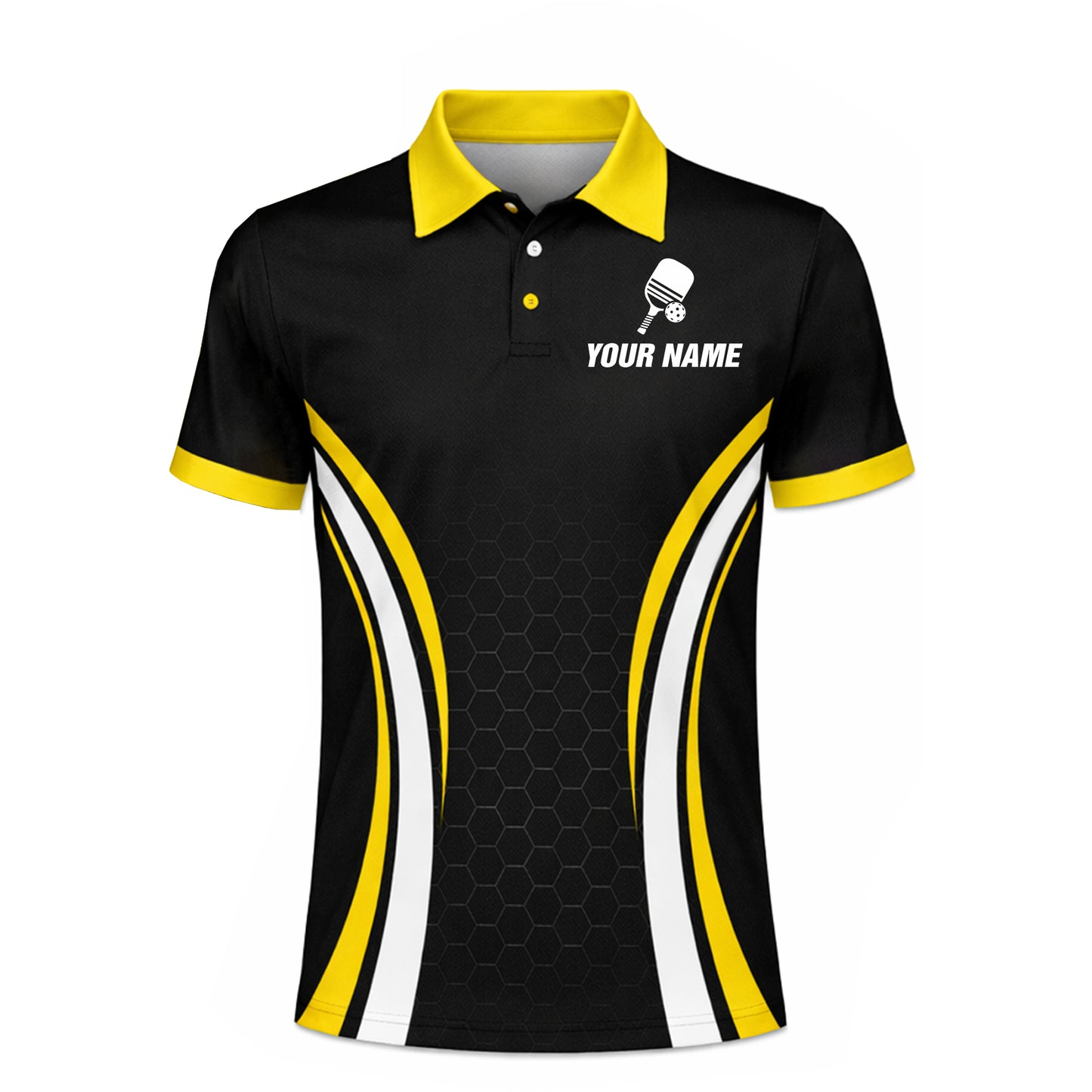 Custom Pickleball Polo Shirt Personalized Name Team Pickleball Jersey Black Yellow Performance Polo