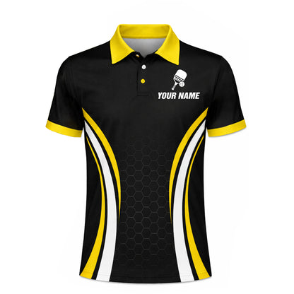 Custom Pickleball Polo Shirt Personalized Name Team Pickleball Jersey Black Yellow Performance Polo