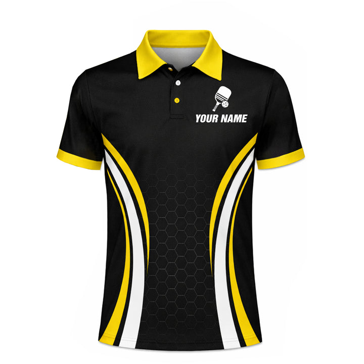 Custom Pickleball Polo Shirt Personalized Name Team Pickleball Jersey Black Yellow Performance Polo