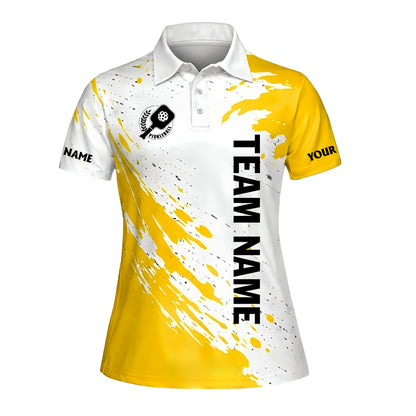 Custom Pickleball Polo Shirt Personalized Team Name Player Name Yellow White Performance Shirt Unisex