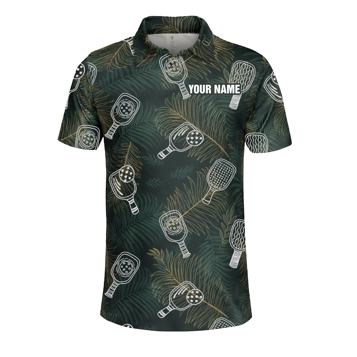 Custom Name Pickleball Polo Shirt Tropical Paddle Pattern All Over Print Performance Shirt