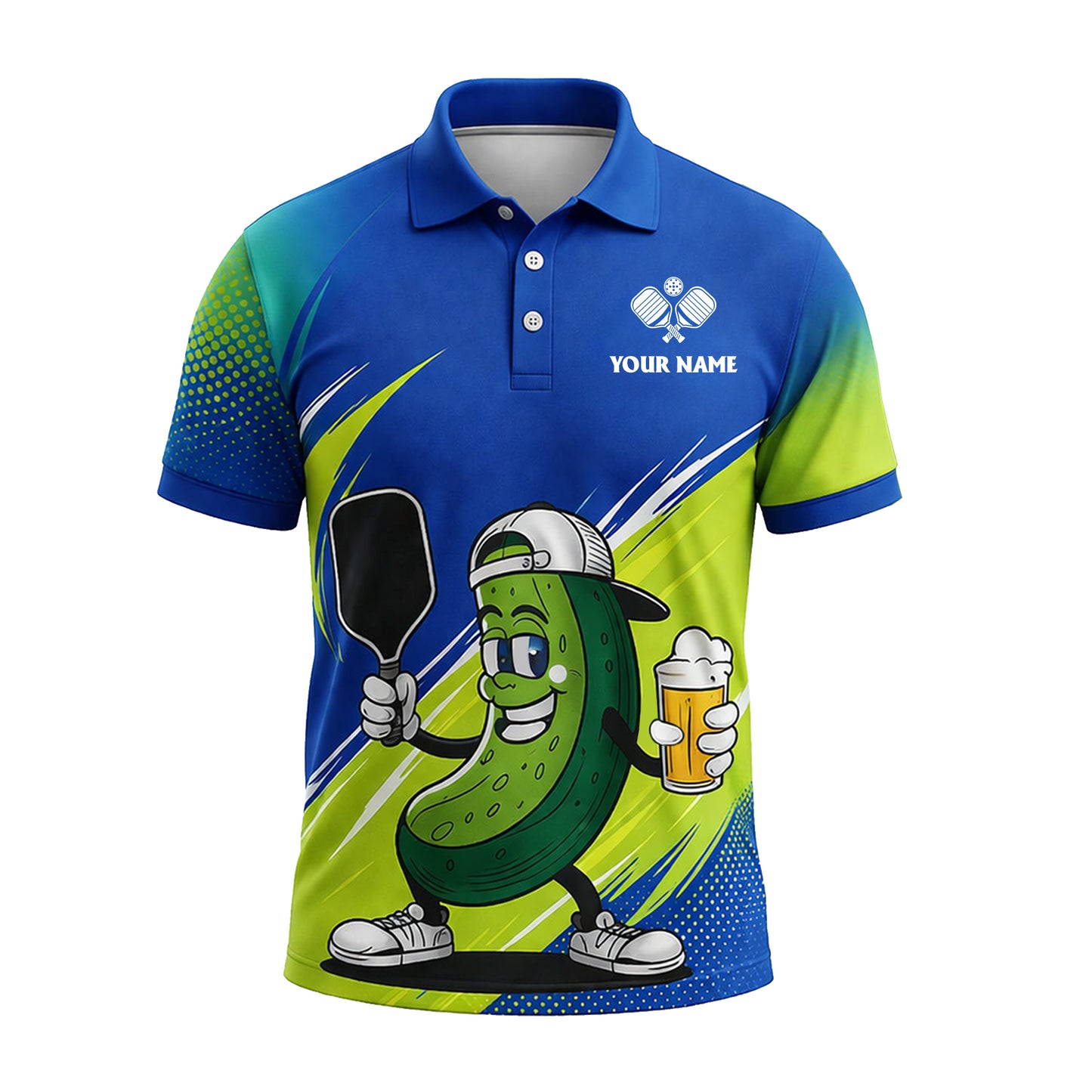 Funny Pickleball Polo Shirt Custom Name Team Shirt Beer Pickle Graphic Athletic Polo