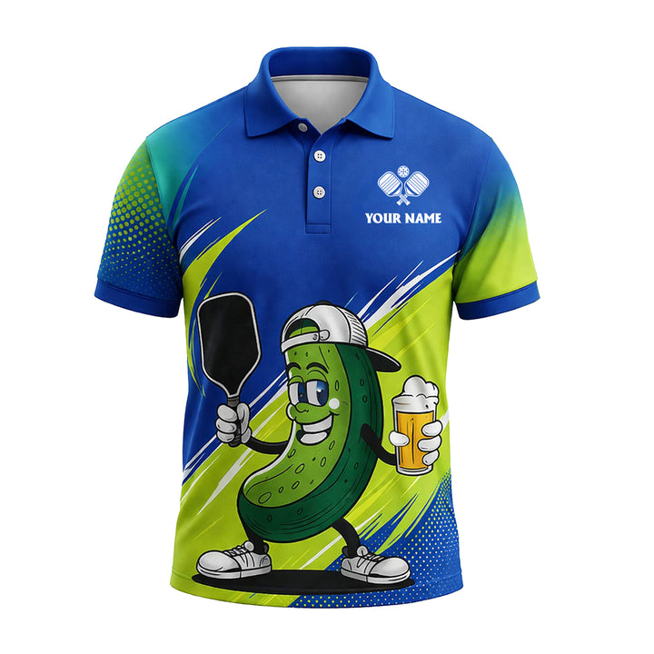 Funny Pickleball Polo Shirt Custom Name Team Shirt Beer Pickle Graphic Athletic Polo