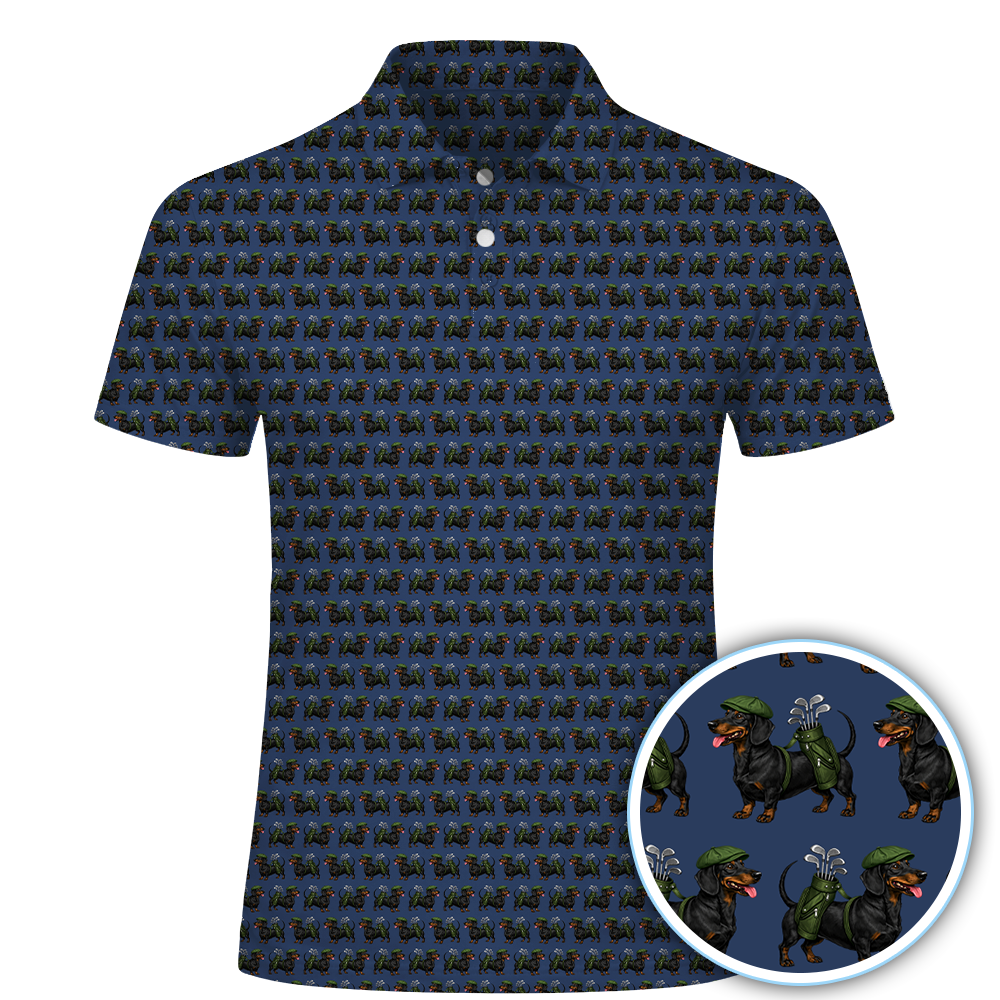 Dachshund Golf Polo Shirt Funny Dog Golfer Pattern All Over Print Performance Polo