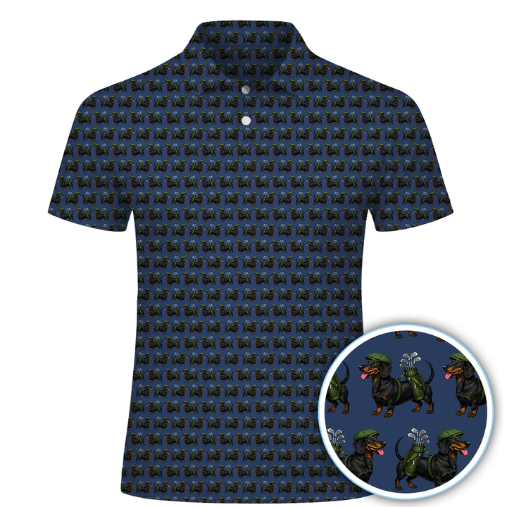 Dachshund Golf Polo Shirt Funny Dog Golfer Pattern All Over Print Performance Polo