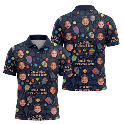 Dad & Kids Pickleball Team Custom Photo Polo Navy