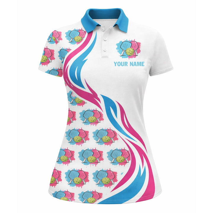 Women s Pickleball Polo Shirt Custom Name Team Shirt Pink Blue Paddle Design Breathable Sports Polo