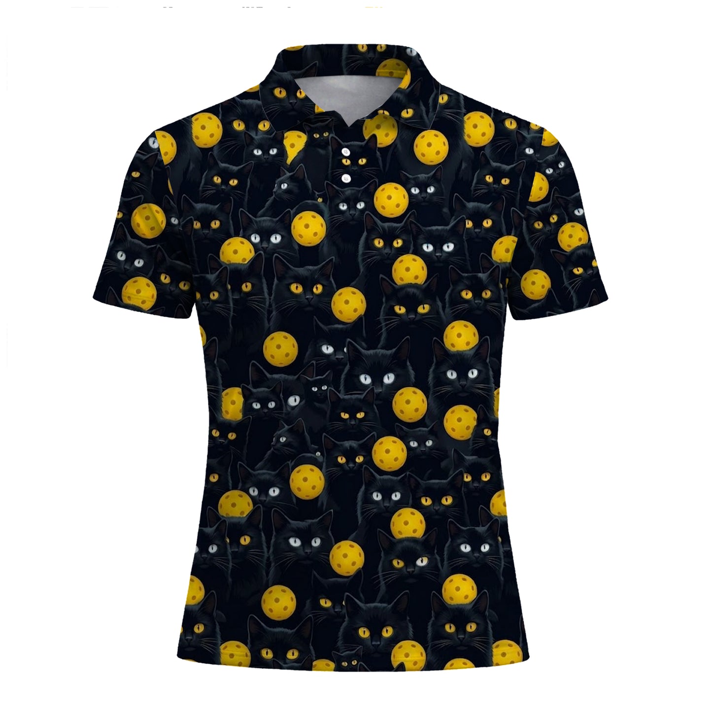 Black Cat Pickleball Polo Shirt Funny Cat Lover Sports Shirt All Over Print Breathable Athletic Tee
