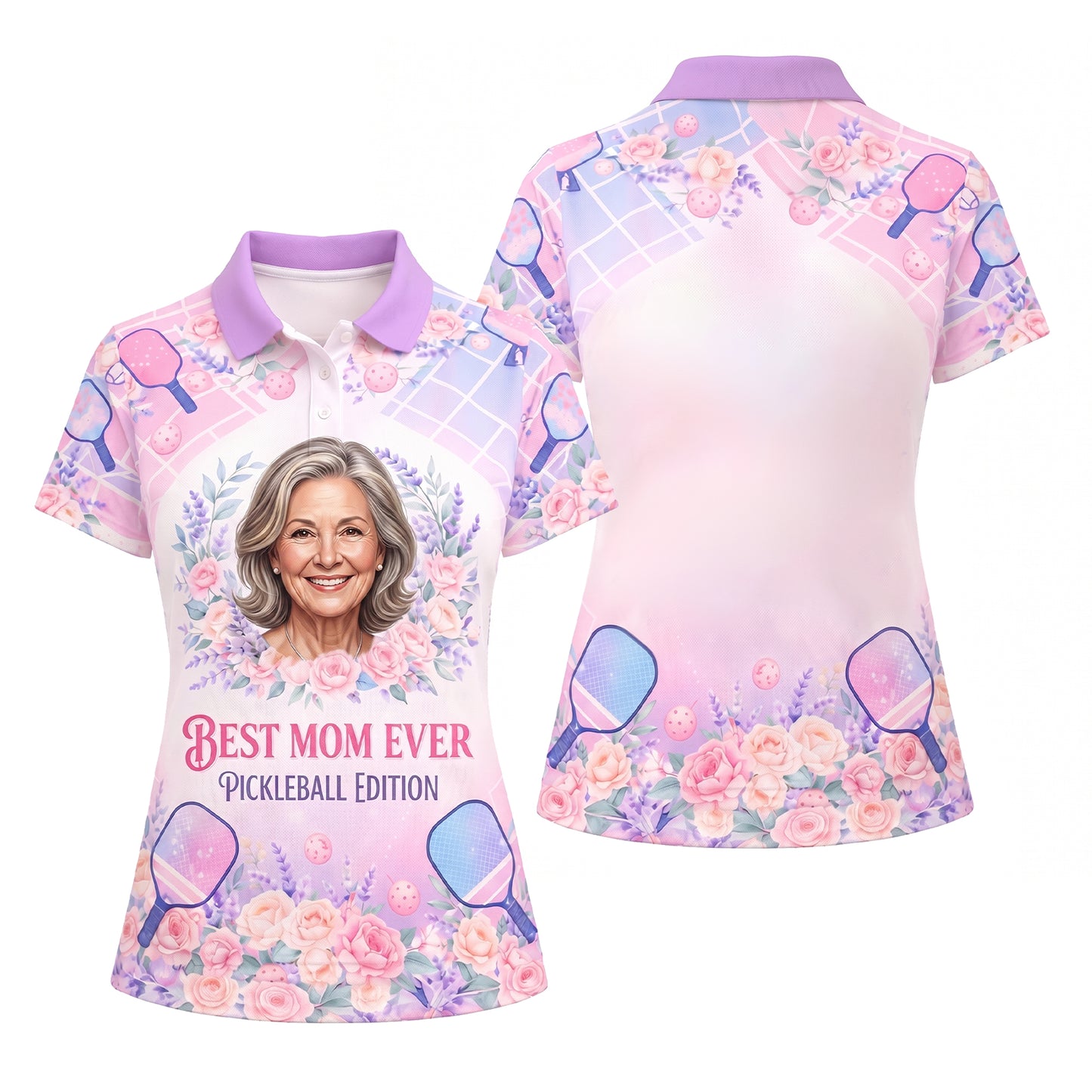 Custom Pickleball Polo Shirt Best Mom Ever Floral Paddle