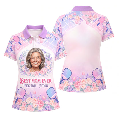 Custom Pickleball Polo Shirt Best Mom Ever Floral Paddle
