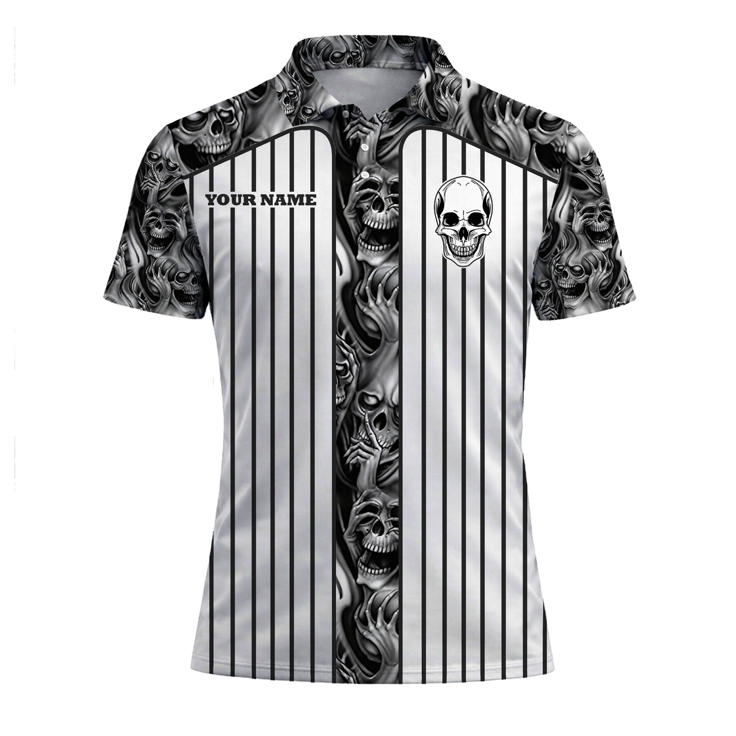 Skull Pickleball Polo Shirt Black White Personalized Name Team Shirt Performance Sports Polo Unisex