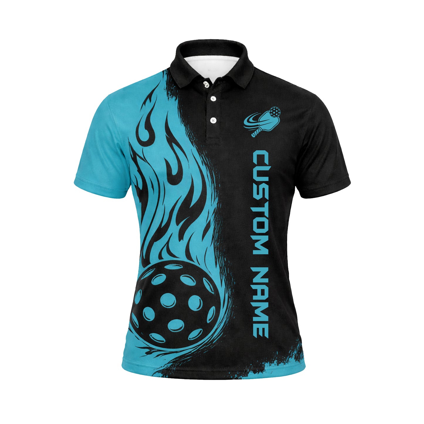Personalized Pickleball Polo Shirt Flame Ball Graphic Custom Name Sport Performance Tee