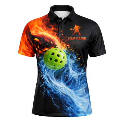 Men's Pickleball Polo Shirt Custom Name Team Fire Water