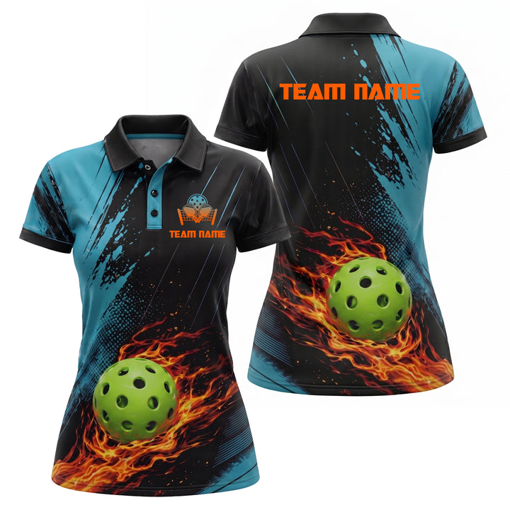 Flaming Pickleball Polo Shirt Custom Team Name