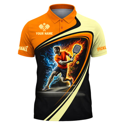 Pickleball Polo Shirt Custom Name Performance Sport Shirt Fire Ice Player Design Unisex
