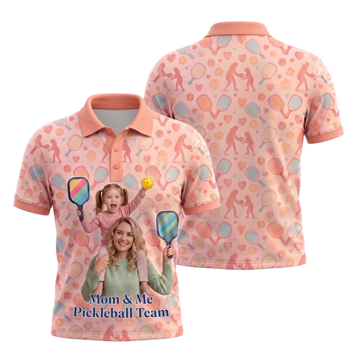 Mom & Me Custom Photo Pickleball Polo Shirt Peach Family