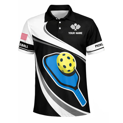 Pickleball Polo Shirt Personalized Name Unisex Black White Paddle Ball Graphic Performance Polo