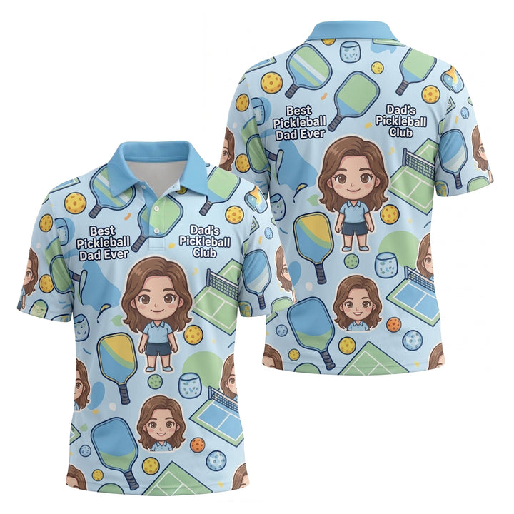 Best Pickleball Dad Ever Cartoon Mens Polo Shirt Blue