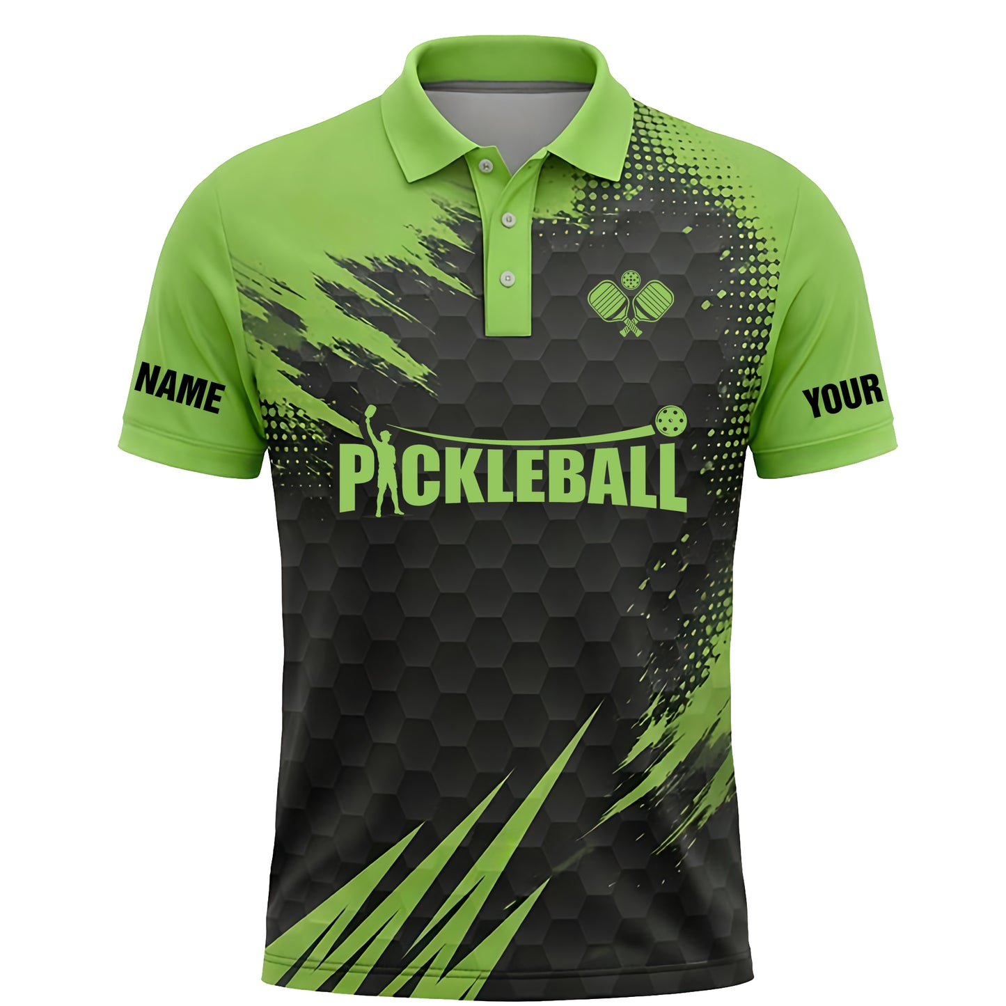 Custom Pickleball Polo Shirt Green Black Team Name Personalized Performance Sports Polo