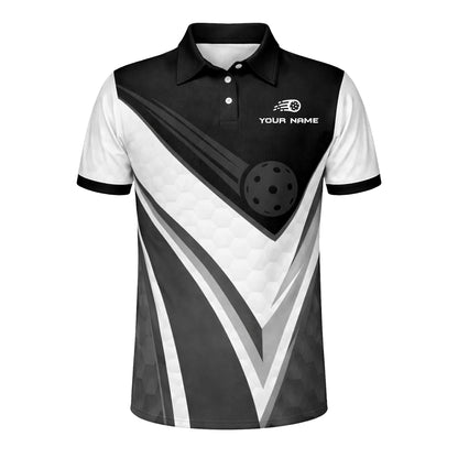 Custom Pickleball Polo Shirt Black White Personalized Name Performance Sports Polo for Men Women