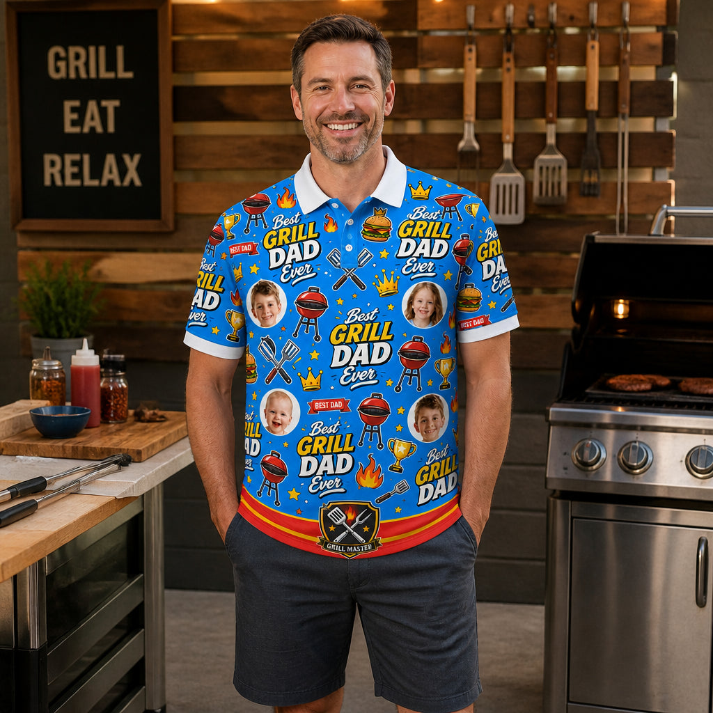 Best Grill Dad Ever Custom Photo Polo - Lifestyle 2