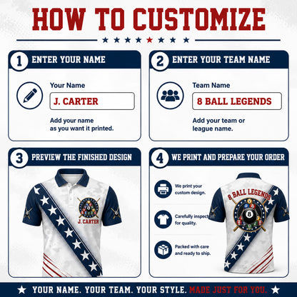 Patriotic Billiards Team AOP Polo – Custom Name & Team - How to customize