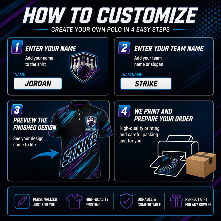 STRIKE Bowling Team Polo — Custom Name & Team - How to customize