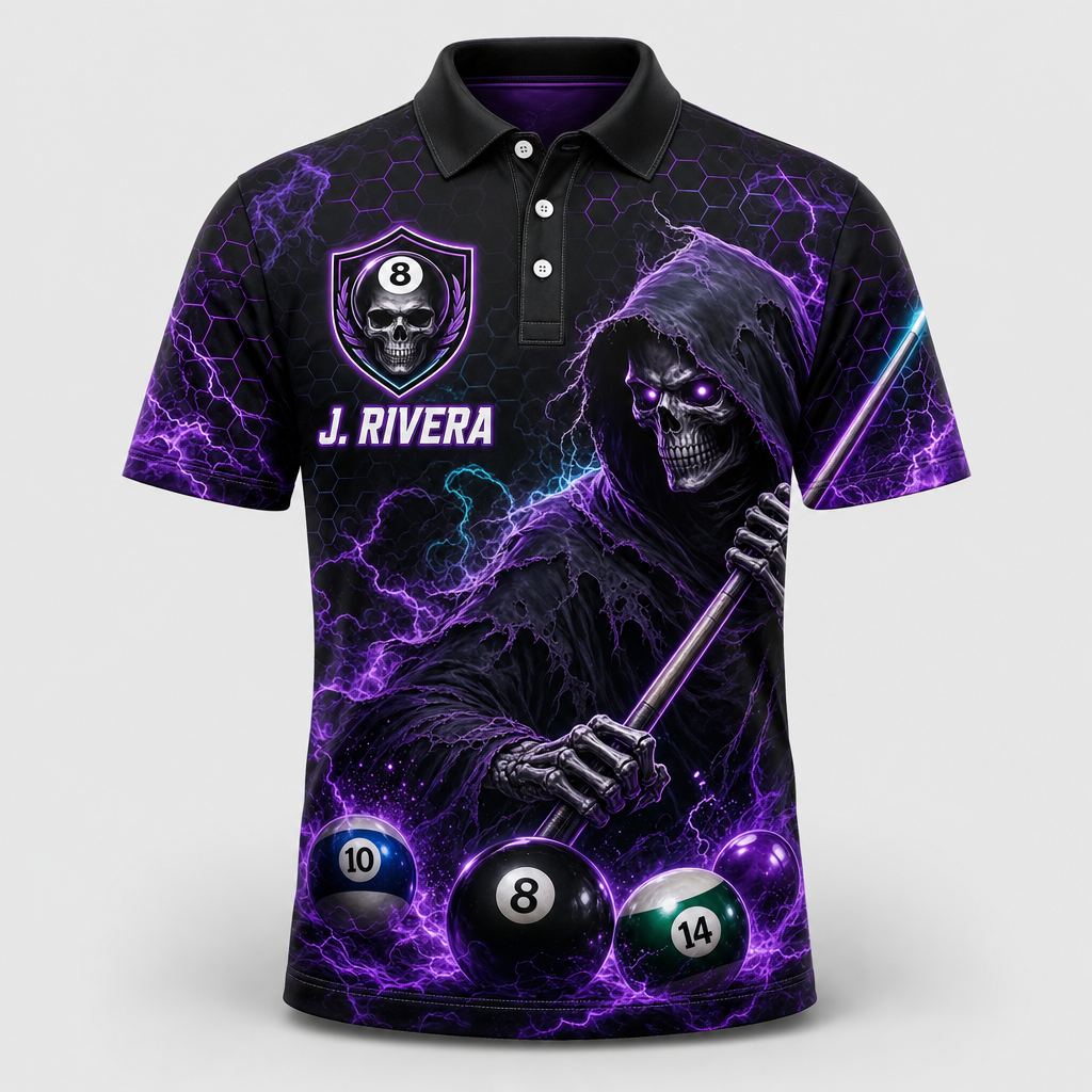 Grim Reaper Pool Team Polo — Custom Team & Player Name - Hero