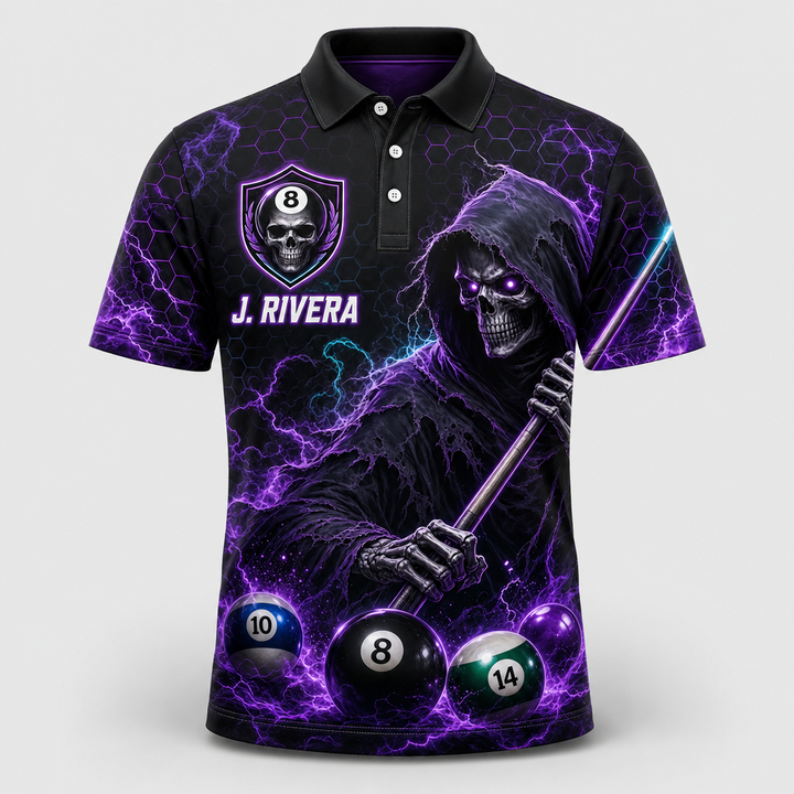 Grim Reaper Pool Team Polo — Custom Team & Player Name - Hero