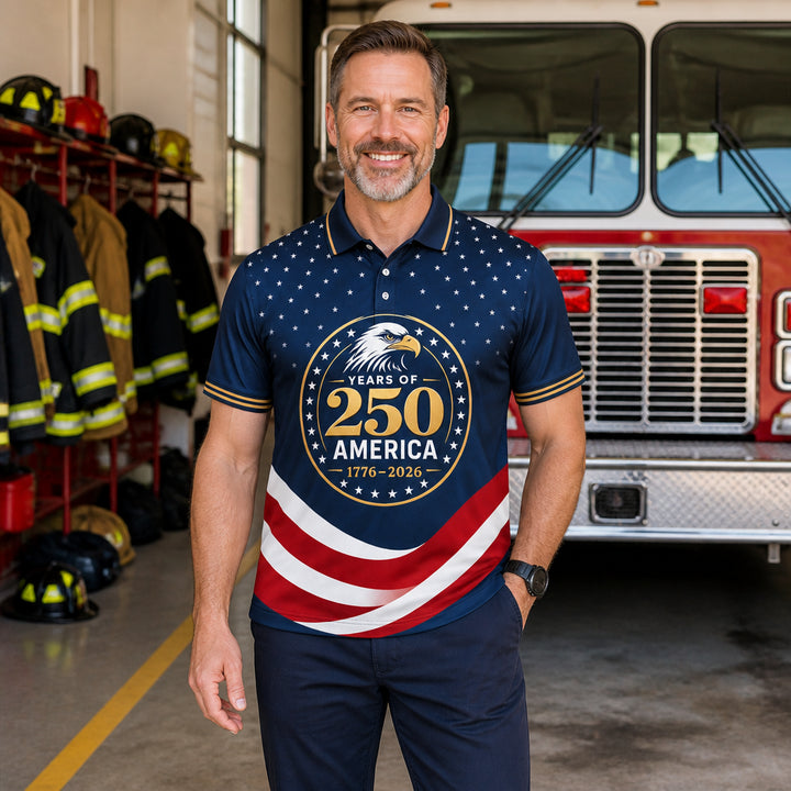 America 250 Eagle Medallion AOP Polo - Lifestyle 1