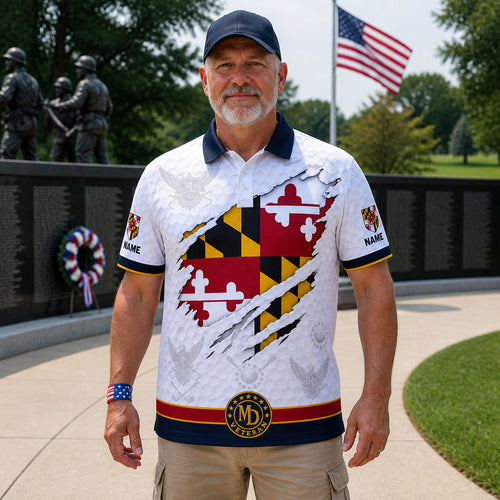 Maryland Flag Eagle Veteran Polo - Lifestyle 1
