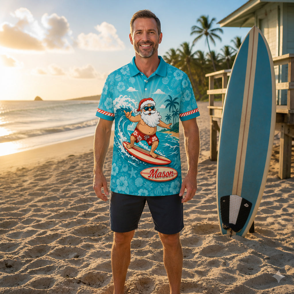 Surfing Santa Custom Name AOP Polo - Personalized Polo shirt - All over printed 297d32bf-7872-44b9-a0bb-0df55cb13514.jpg