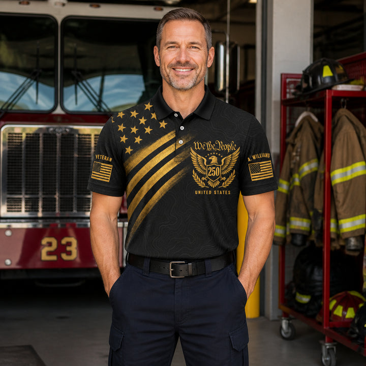 We the People 250 — Custom Name Patriotic Polo - Lifestyle 1