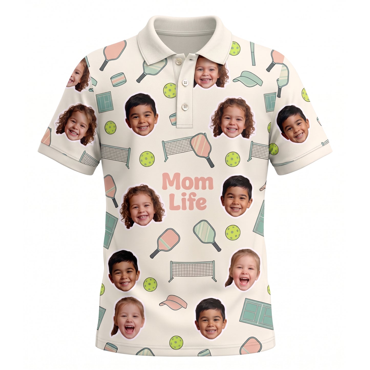 Mom Life Custom Kids Face Pickleball Womens Polo Cream