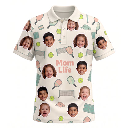 Mom Life Custom Kids Face Pickleball Womens Polo Cream