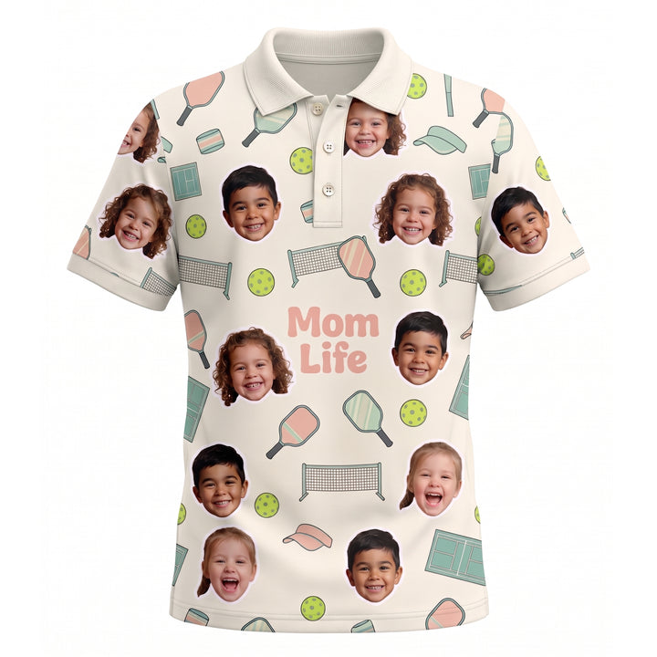 Mom Life Custom Kids Face Pickleball Womens Polo Cream