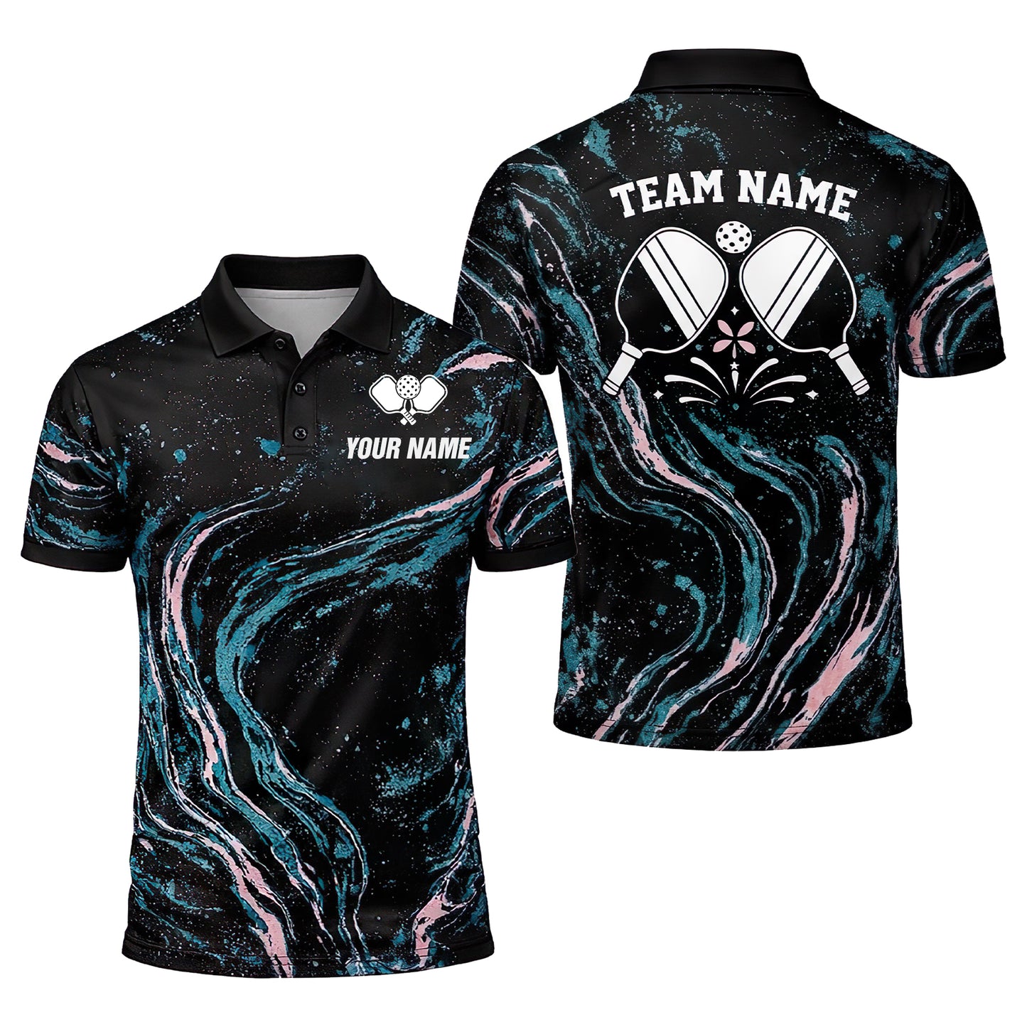 Pickleball Polo Shirt Custom Name Team Name Marble Galaxy Performance Shirt
