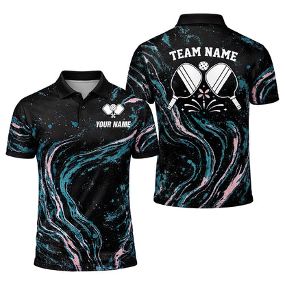 Pickleball Polo Shirt Custom Name Team Name Marble Galaxy Performance Shirt
