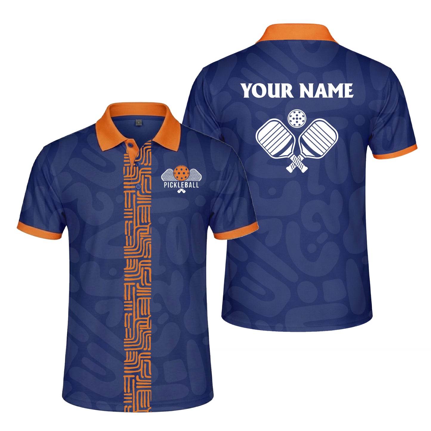 Custom Pickleball Polo Shirt Personalized Name Blue Orange Performance All Over Print Sports Shirt