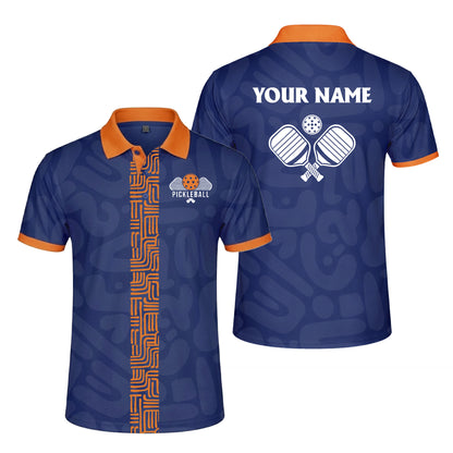 Custom Pickleball Polo Shirt Personalized Name Blue Orange Performance All Over Print Sports Shirt