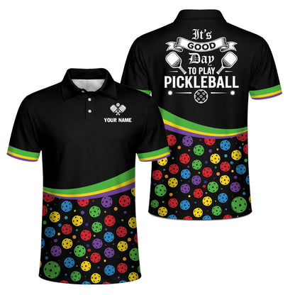 Pickleball Polo Shirt Custom Name Funny Pickleball Pattern Performance Polo Black Colorful
