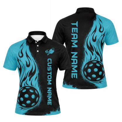 Personalized Pickleball Polo Shirt Flame Ball Graphic Custom Name Sport Performance Tee