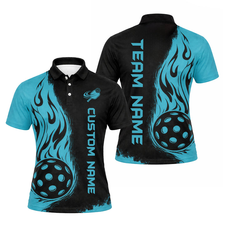 Personalized Pickleball Polo Shirt Flame Ball Graphic Custom Name Sport Performance Tee
