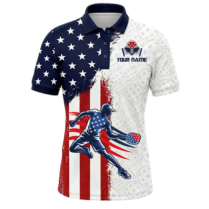 USA Flag Custom Name & Team Pickleball Polo Shirt Men