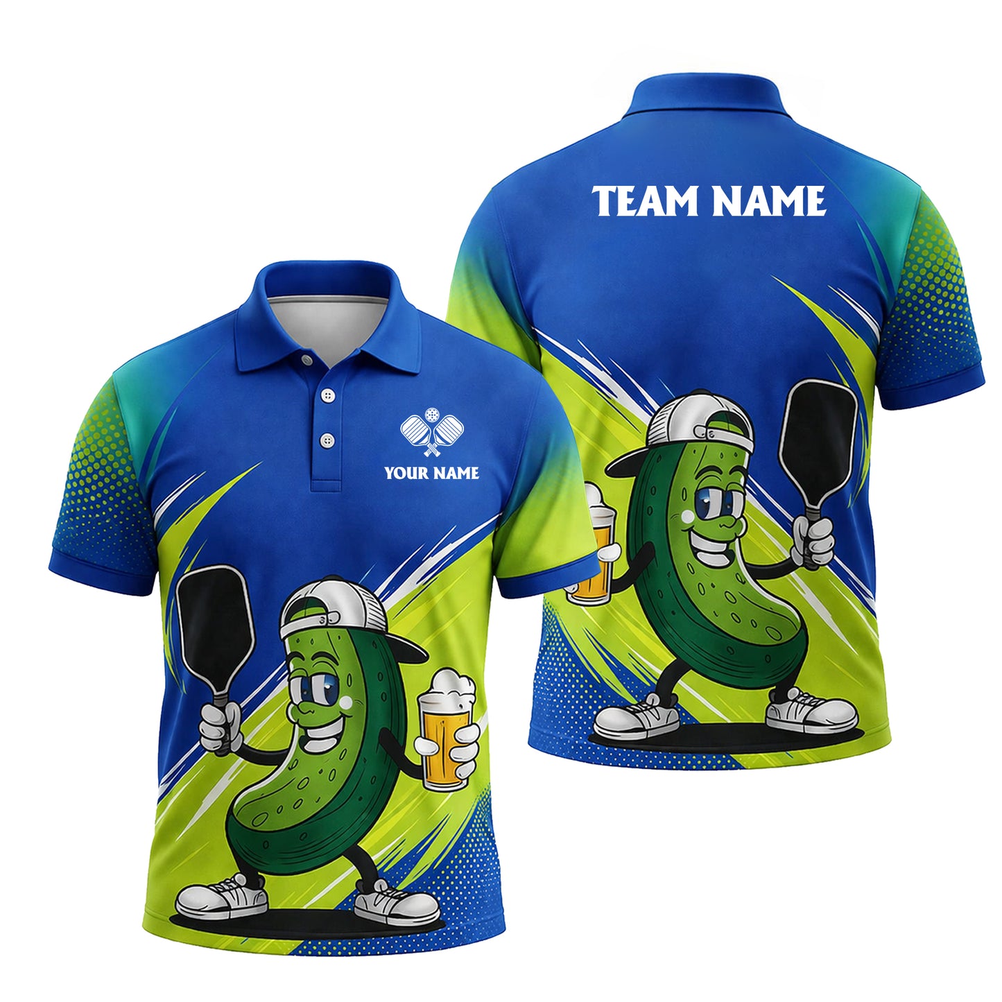 Funny Pickleball Polo Shirt Custom Name Team Shirt Beer Pickle Graphic Athletic Polo