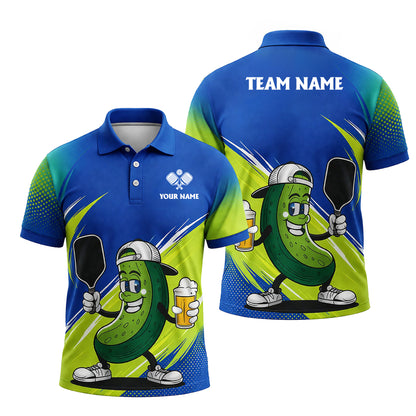 Funny Pickleball Polo Shirt Custom Name Team Shirt Beer Pickle Graphic Athletic Polo