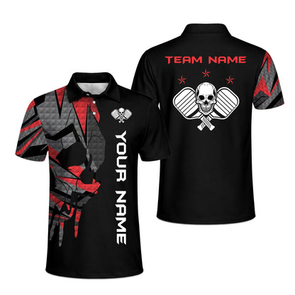 Custom Pickleball Polo Shirt Skull Paddle Design Personalized Team Name Performance Shirt