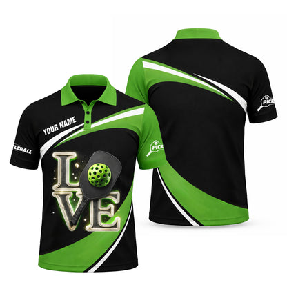 Personalized Pickleball Polo Shirt Love Paddle Design Custom Name Breathable Sports Shirt
