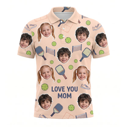 Love You Mom Custom Kids Photo Pickleball Polo Peach
