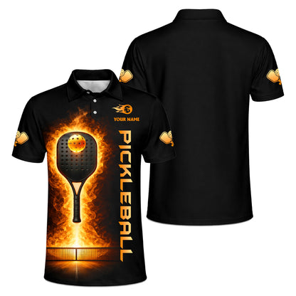 Pickleball Fire Paddle Polo Shirt Personalized Name Performance Shirt Unisex Sports Polo